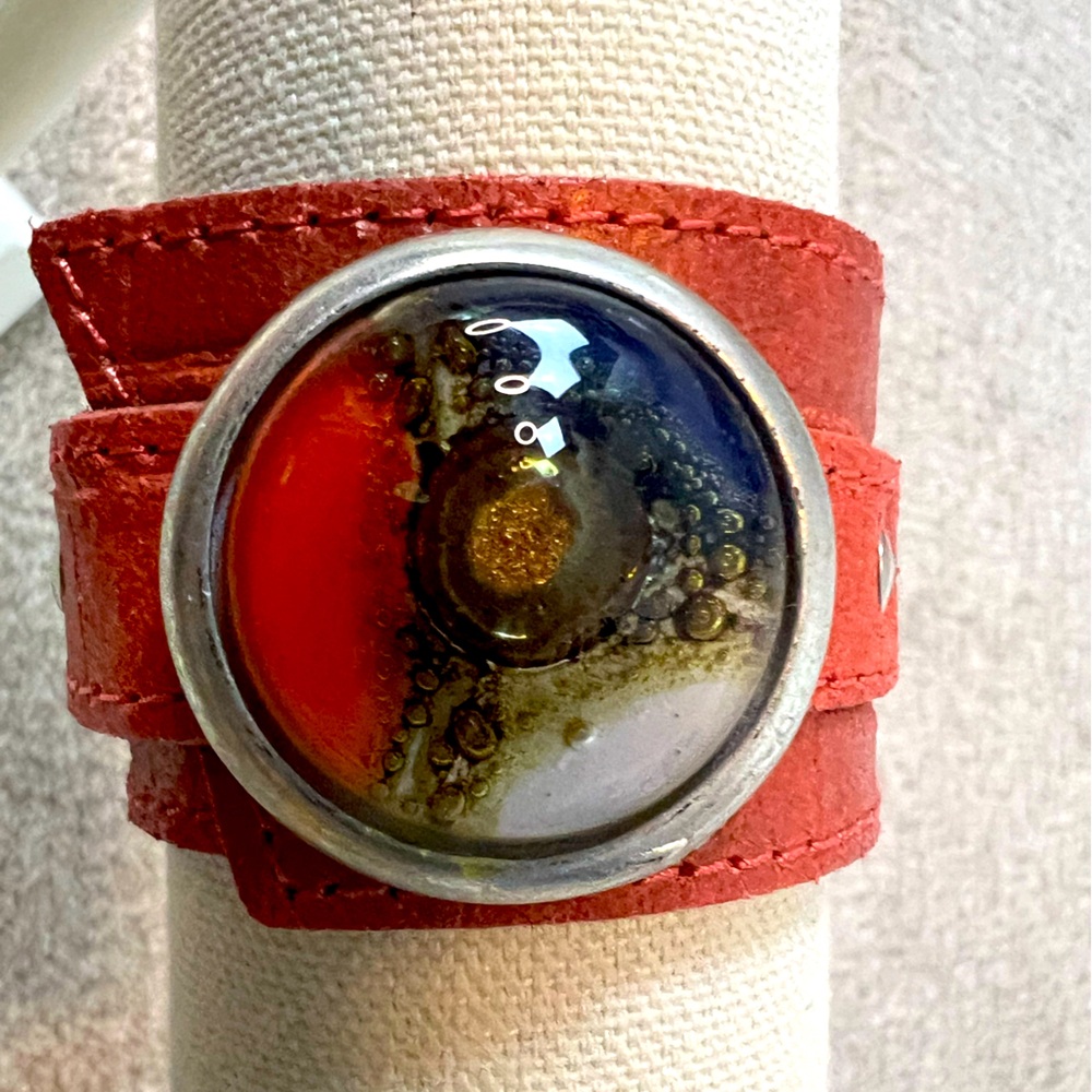 Handmade Leather and Glass Bracelet